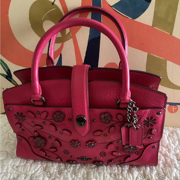 Coach Pink Willow Floral Mercer Satchel Leather w/ Crossbody - Picture 2 of 15